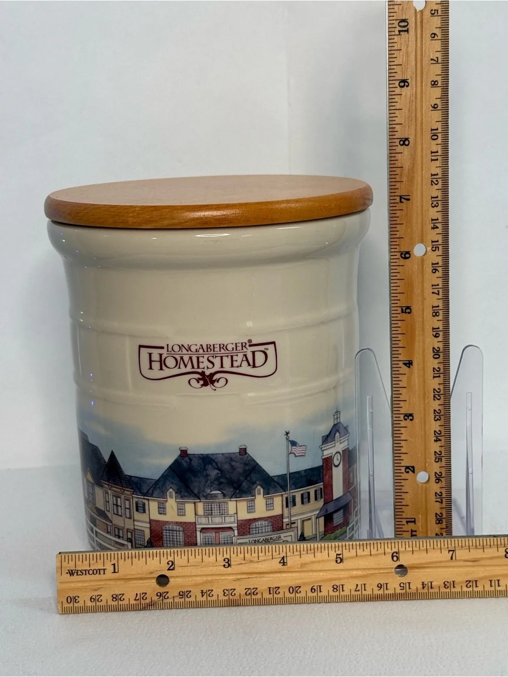 Longaberger Homestead Ceramic Crock with Wood Lid - Cream